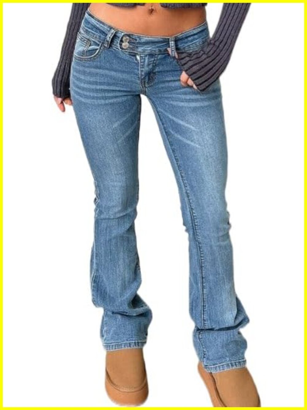 Women's Stretch Low Rise Double Button Skinny Vintage Flare Jeans